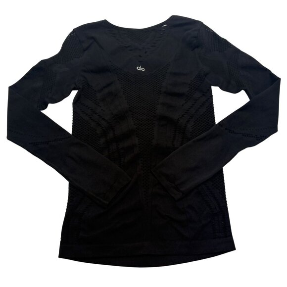 ALO Yoga Lark Laser-cut Long Sleeve Top in Black - Picture 4 of 5